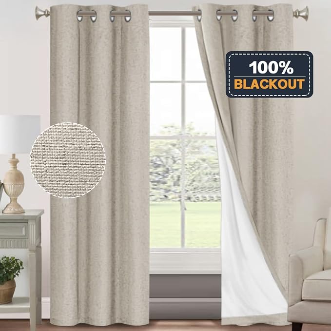 PrinceDeco 100% Blackout Curtains 84 Inches Length 2 Panels Set Blackout Linen - Image 2