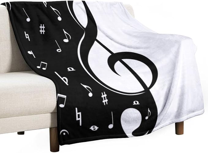 Music Blanket Abstract Funny Black White Music Note Art Printed Soft Cozy by JADERYS