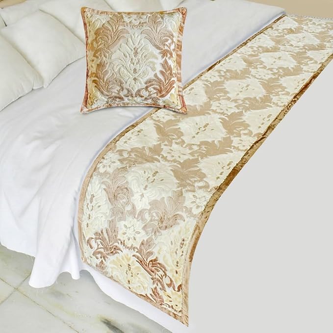 The HomeCentric King/Queen/Twin Beige Luxury Queen 74"x18" Bed Runner Without by TheHomeCentric