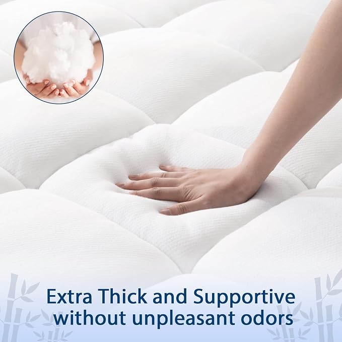 ELEMUSE Queen Cooling Bamboo Viscose Mattress Topper - Image 3
