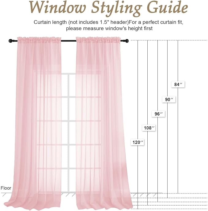 OVZME Sheer Blush Pink Curtains 108 Inches Long 2 Panels Set, 59 Inch Extra - Image 2