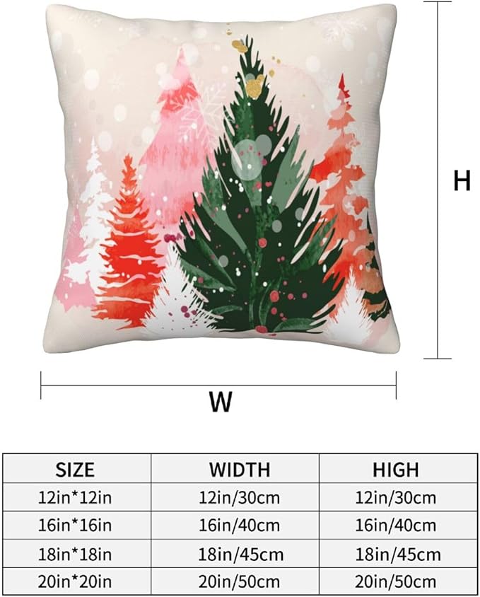 bassyil Christmas Tree Watercolor Throw Pillow Covers Decorative Linen Pillow - Image 2