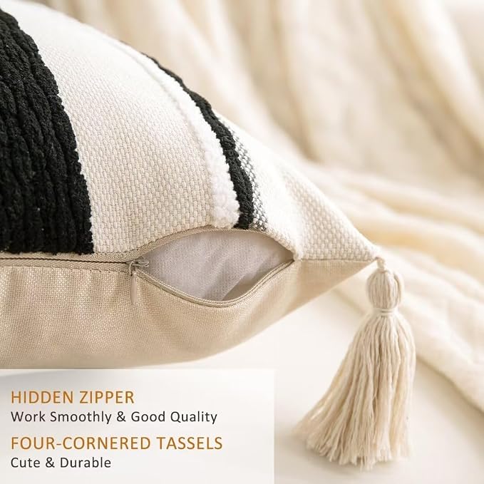 Boho Throw Pillow Covers 18x18 Set of 2 Woven Tufted Farmhouse Pillows Cover - Image 3