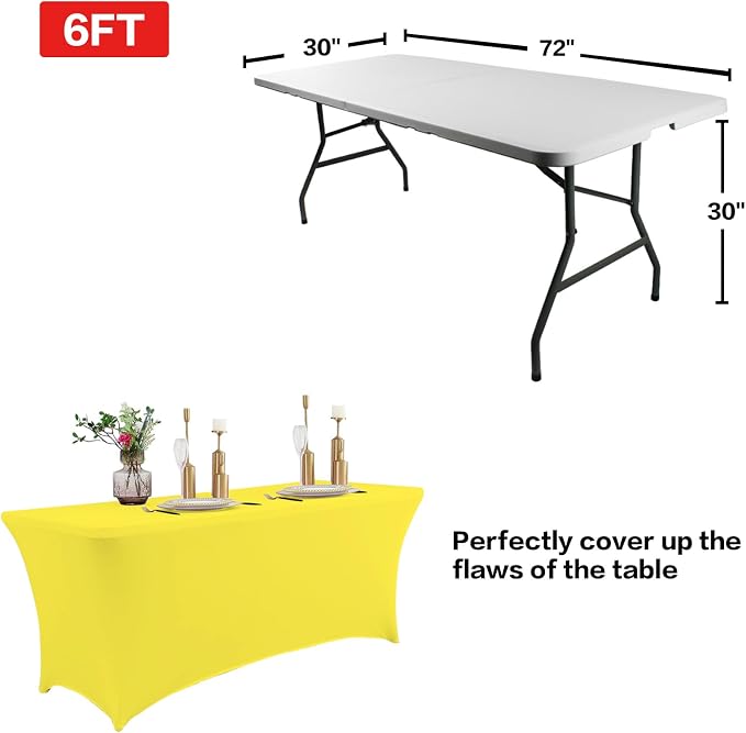 IVAPUPU 2 Pack 6FT Table Cloth for Rectangular Fitted Events Stretch Yellow - Image 3