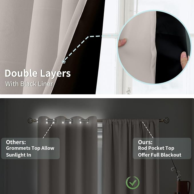 BGment Camel Blackout Curtains for Bedroom 63 Inch Length 2 Panels Set - Image 6