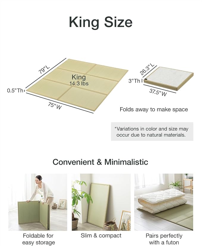 FULI Japanese Tatami Mattress, Tatami Rug, Igusa Mat Foldable, Made in Japan - Image 2