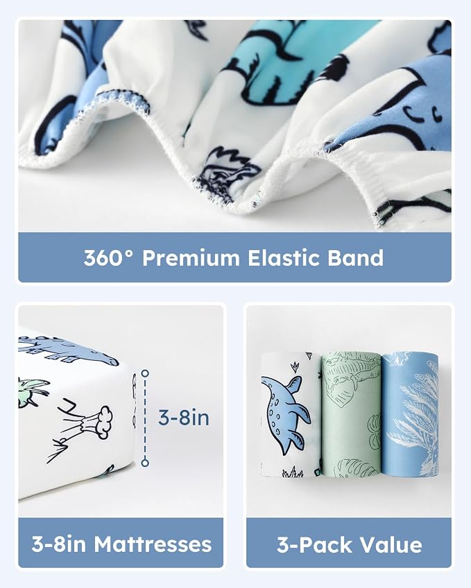 Baby Crib Sheets for Boys Girls, Breathable Soft Microfiber Baby Sheet Green & - Image 5