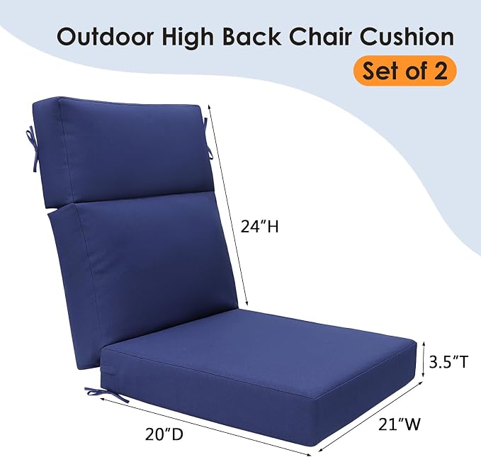 Outdoor High Back Chair Cushion Seat Pads, 44 x 21 Inch Water-Repellent & - Image 5
