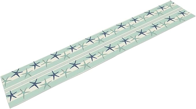 Blue Nautical Starfish Table Runner, Coastal Stripe Dark Blue Table Runner - Image 2