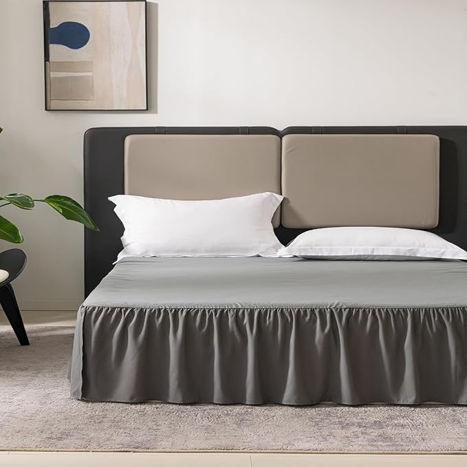 Grey Bed Skirt Queen Size Ruffled Bed Skirt - Image 2