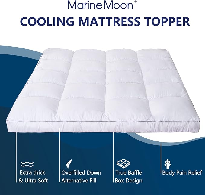 Marine Moon Mattress Topper Queen, Cooling Plush Bed Thick Pillow Top Pad - Image 2