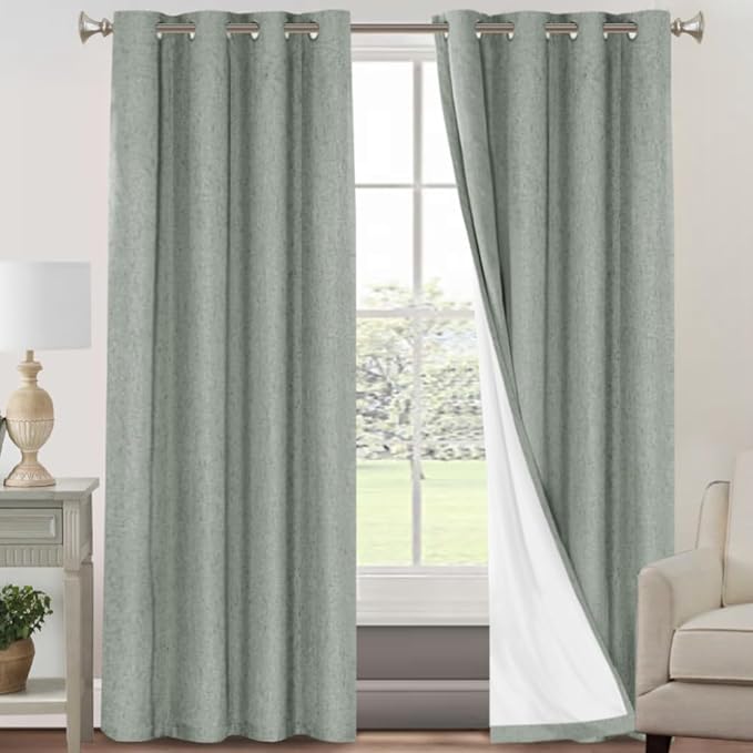 PrinceDeco Linen 100% Blackout Curtains 84 Inches Length 2 Panels Set Grommet by PrinceDeco