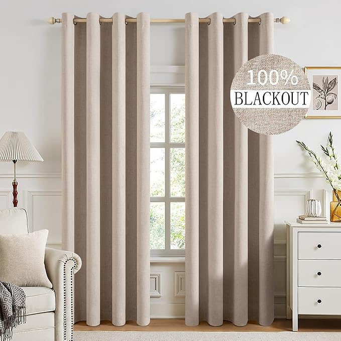 MIULEE 100% Blackout Linen Textured Curtains by MIULEE