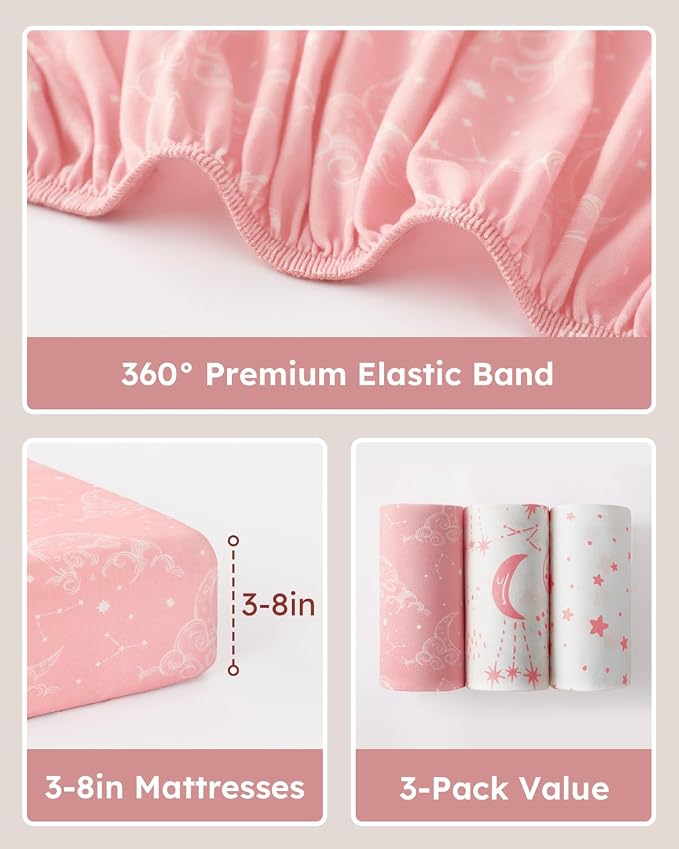 Baby Crib Sheets for Boys Girls, Breathable Soft Microfiber Baby Sheet Pink - Image 5
