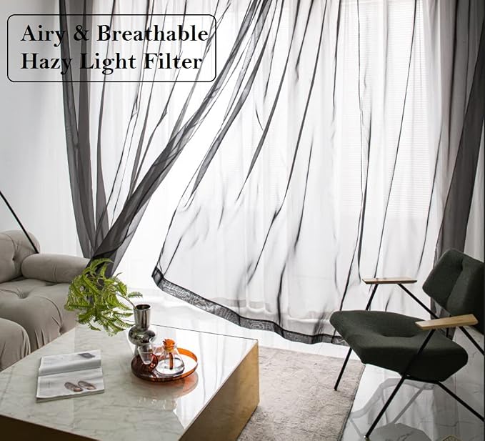 PI Sheer Curtains with Grommet, Airy Voile Textured, Modern Window Draperies - Image 2