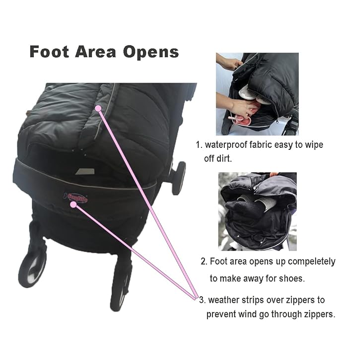 Cozy Toe Stroller Bunting Bag, Soft Coral Fleece Lining, Weather Proof - Image 3