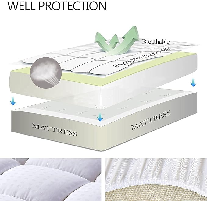 EASELAND Queen Size Mattress Pad Pillow Top Mattress Cover Quilted Fitted - Image 3
