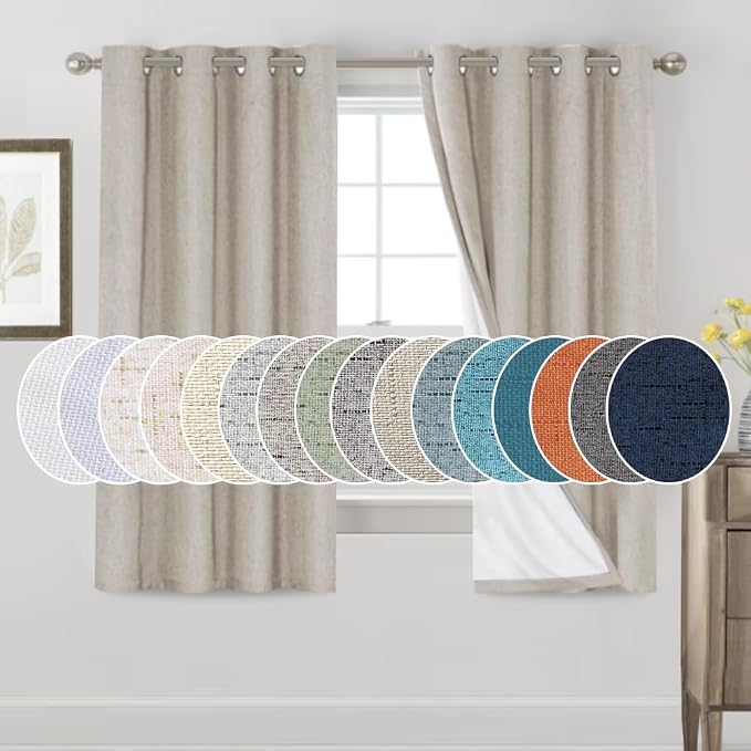 PrinceDeco Blackout Curtains 63 Inch Length Linen Texture Drapes by PrinceDeco