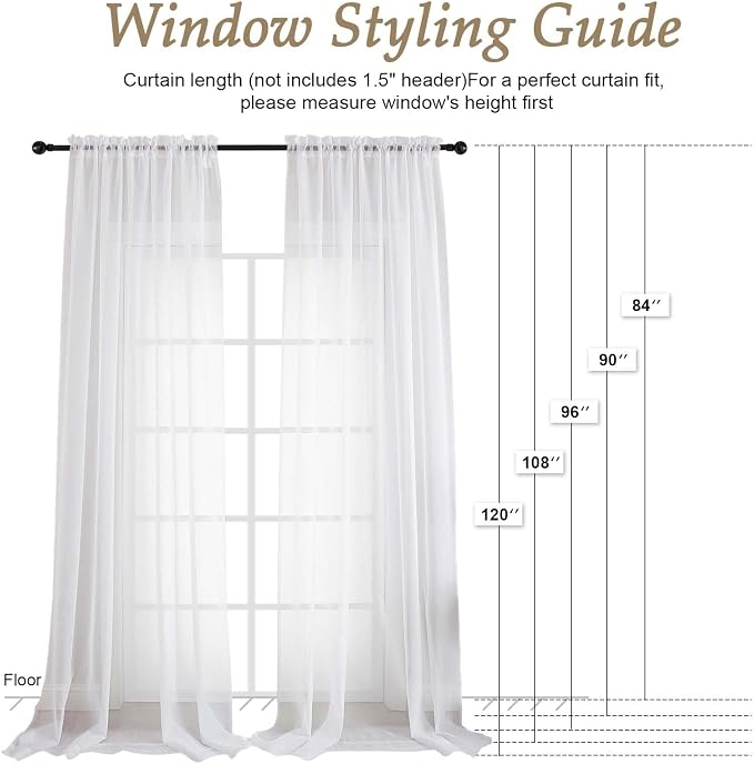 OVZME White Sheer Curtains 108 Inches Long 2 Panels Set, Extra Wide Solid - Image 2