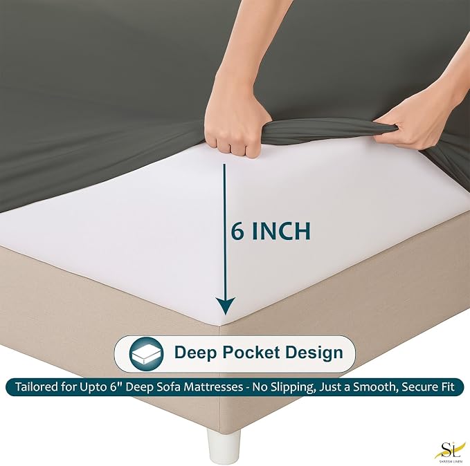 Queen Sheet Set, Luxury 338 Thread Count Sateen, 100% Egyptian Cotton Deep - Image 4