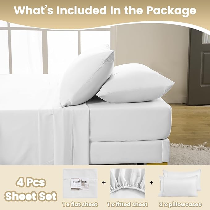 Full Sheet Set - 4 Piece Silky Ultra Soft Breathable Bed Sheet Set, Hotel - Image 7