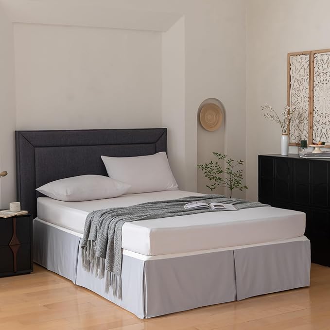 Queen Bed Skirt, Grid Plaid Soft Quadruple Pleated Ruffle Bed Skirt, Tailored - Image 6