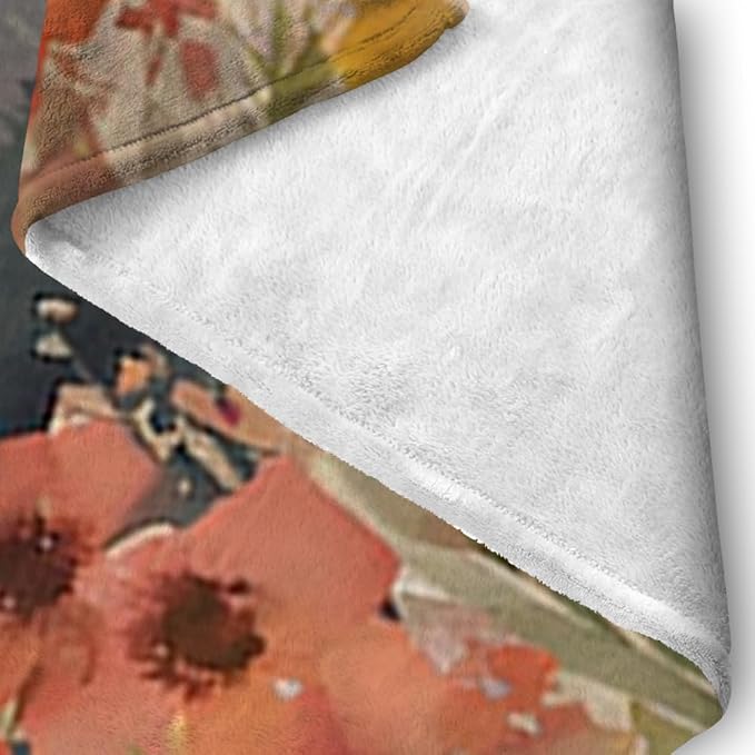Burn Orange Boho Sunrise Sunset Sun Print Throw Blankets Pink Floral Flower - Image 7
