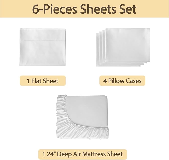 Air Mattress Sheet Set Queen Size, 6 Piece Deep Pocket Bed Sheet Set - Image 2