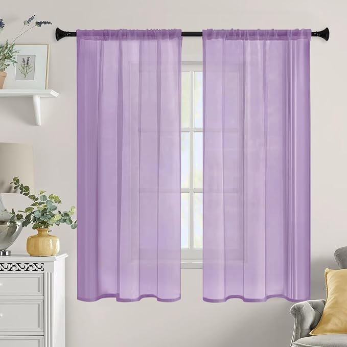 Sheer Curtains 54 Inches Long 2 Panels, Rod Pocket Short Curtain - Image 9