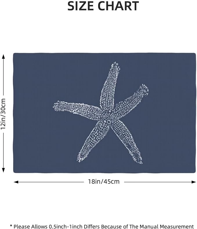 Summer Coastal Placemats Set of 4, Beach Theme Ocean Navy Blue Starfish - Image 4