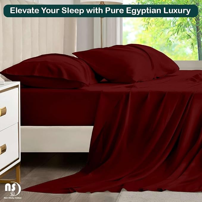 NON Sticky cotton Queen Size Sleeper Sofa Sheets, 4 Piece Egyptian Cotton Bed - Image 5