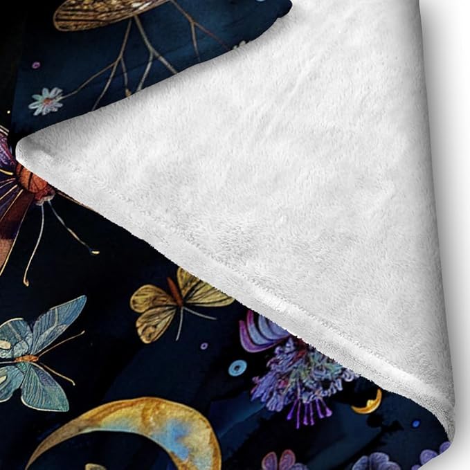 Celestial Witch Garden Throw Blankets Butterfly Moon Flower Fleece Throw Blanket - Image 7