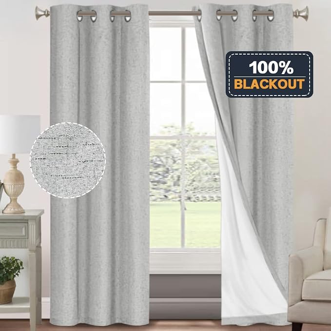 PrinceDeco Blackout Curtains 84 Inches Long Linen Blackout Curtains - Image 6