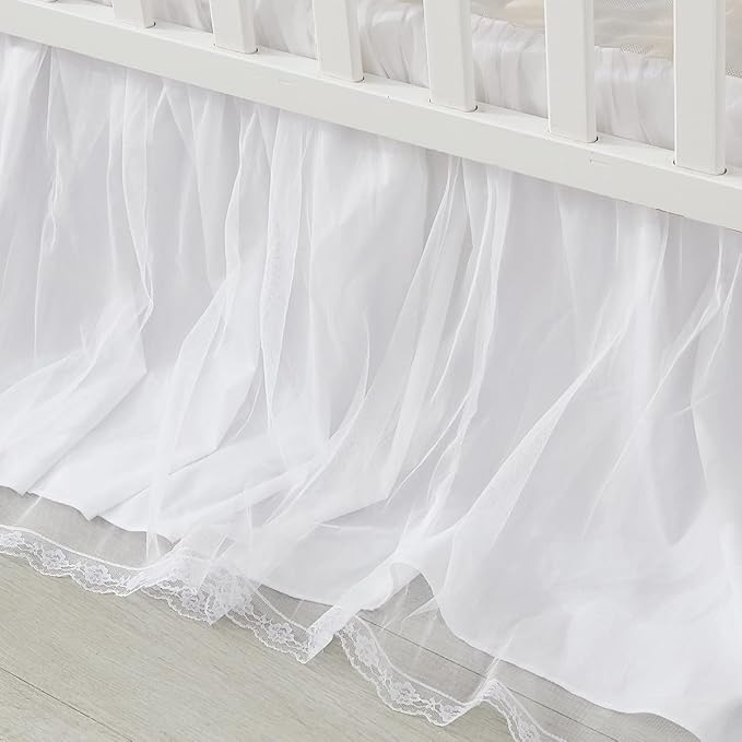 Brandream Crib Bed Skirt for Baby Girls Boys White Lace Tulle Ballerina Girls - Image 6
