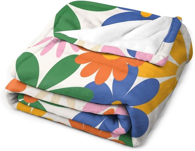 70s Retro Flower Throw Blanket, 60s Vintage Groovy Daisy Flowers Boho Hippie - Image 3
