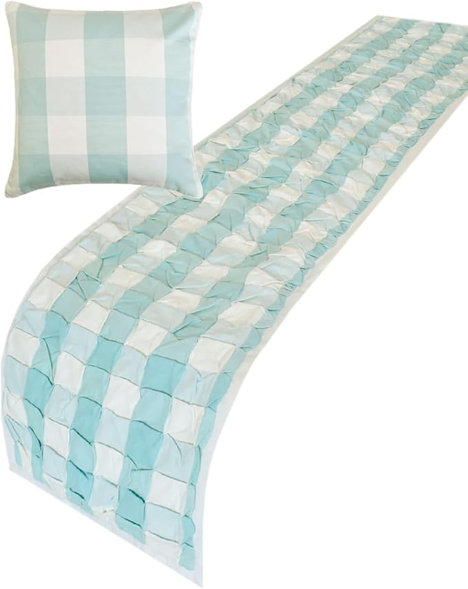 The HomeCentric King/Queen/Twin Aqua Decorative Bed Runner CA King 86"x18" Bed - Image 3