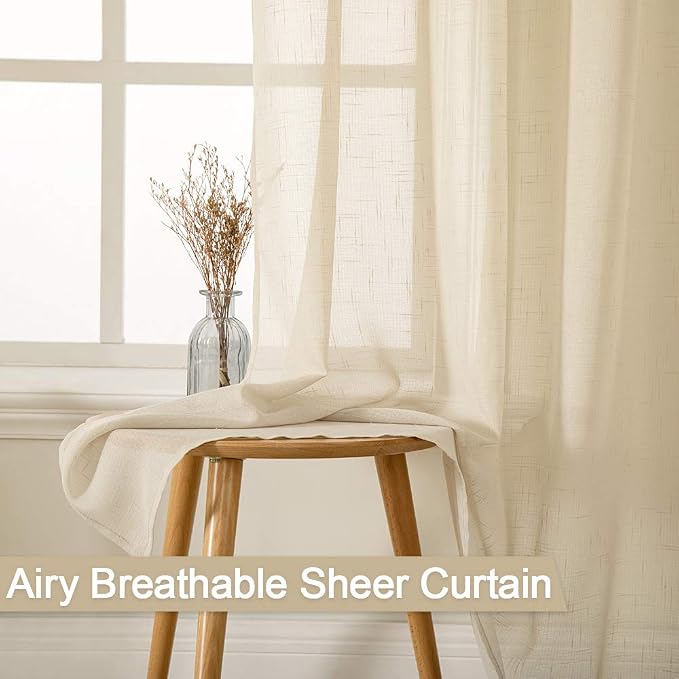 MIULEE Natural Light Beige Linen Semi Sheer Window Curtains - Image 6