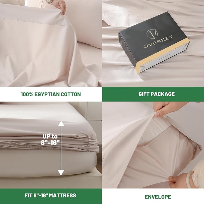 Egyptian Cotton Sheets Full Size 4PCS 1000 Thread Count Sateen Weave Soft - Image 4
