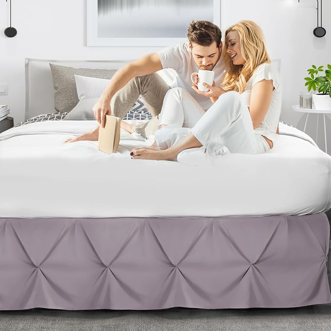 Nestl Dusty Purple Bed Skirt Queen Size, Pinch Pleat Queen Bed Skirt, Dusty - Image 6