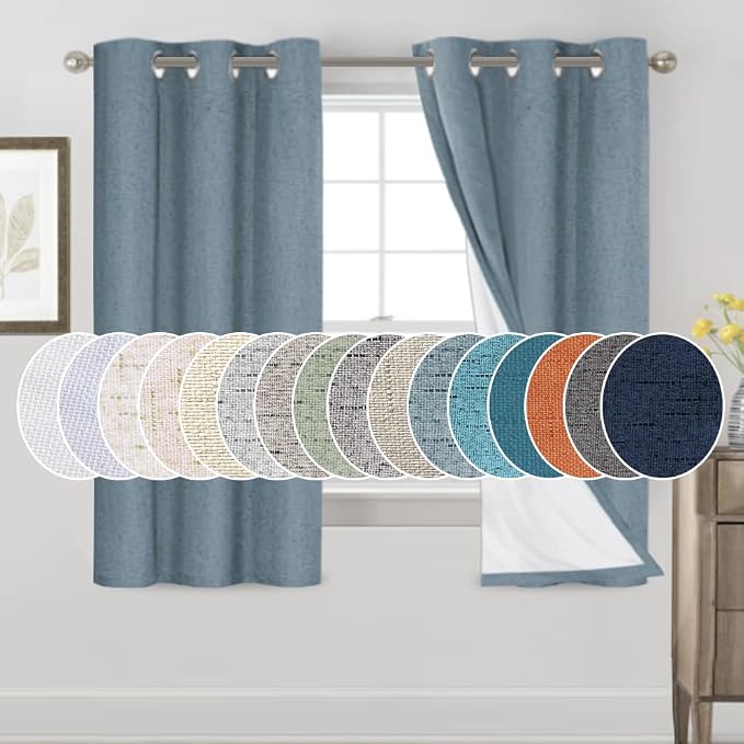 PrinceDeco 100% Black Out Curtains 64 inch Long 2 Panels Noise Reducing by PrinceDeco