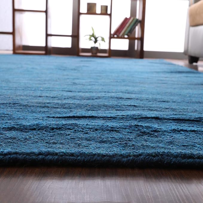 Rugsotic Carpets Hand Knotted Gabbeh Wool 10'x13' Area Rug Solid Blue L00111 - Image 6