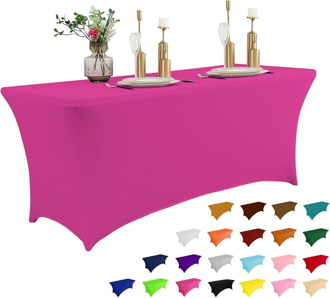 IVAPUPU 6FT Table Cloth for Rectangular Fitted Events Stretch Fuchsia Table by IVAPUPU