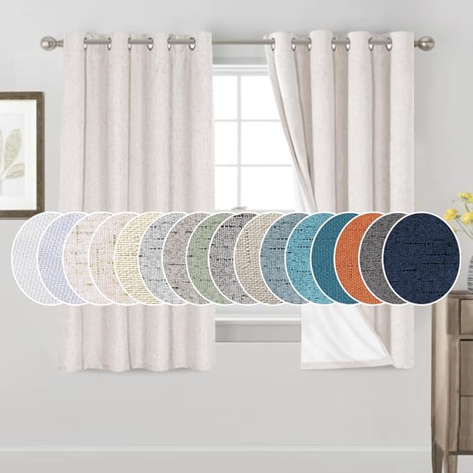 PrinceDeco Blackout Linen Curtains 64 Inch Curtains by PrinceDeco