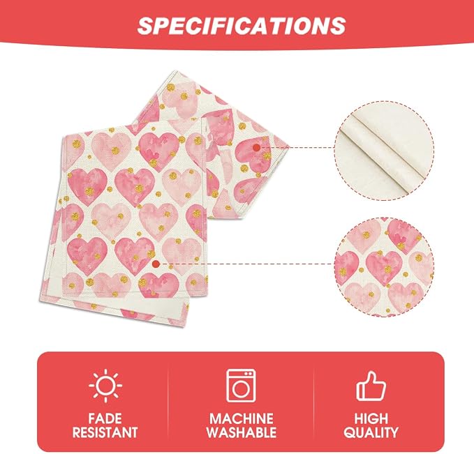 Artoid Mode Golden Pink Love Valentine's Day Table Runner, Seasonal Anniversary - Image 5