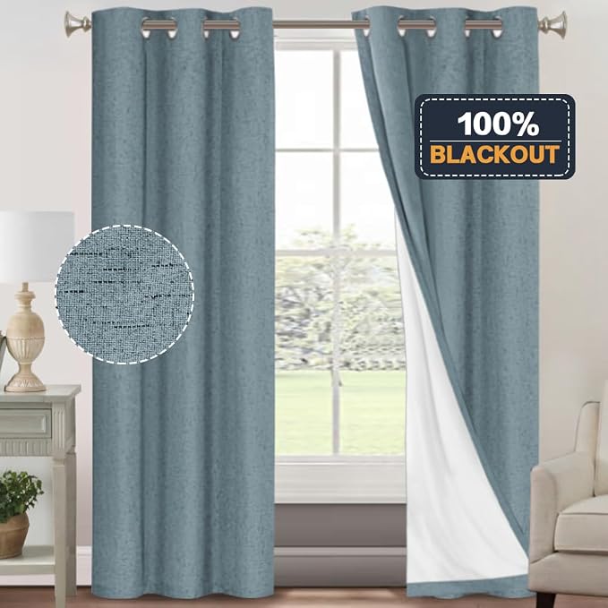 PrinceDeco 100% Blackout Linen Textured Curtains - Image 6