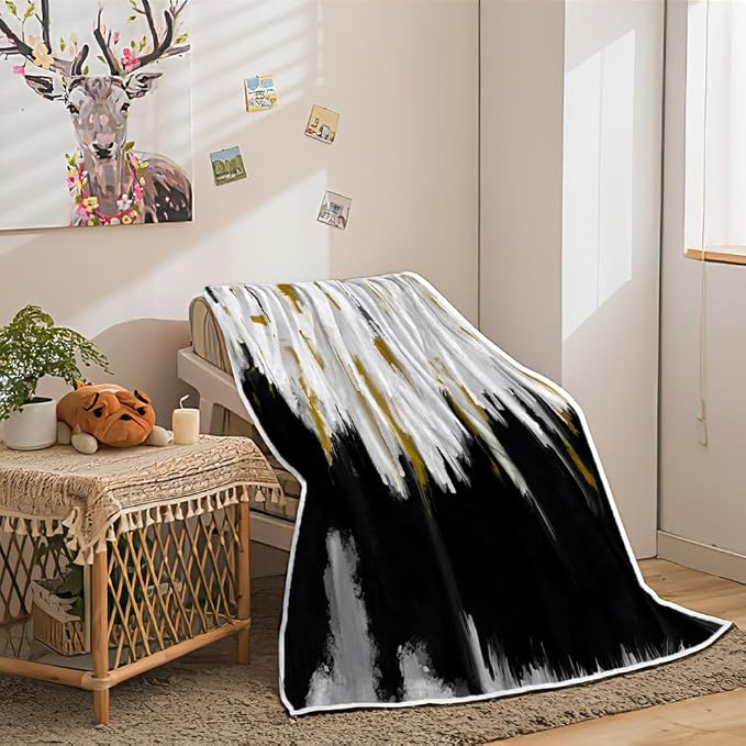 Abstract Ombre Throw Blankets, Modren Chic Art Oil Painting Cozy Warm Bed Couch - Image 2