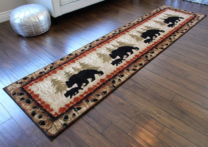 Masada Rugs, Cabin Lodge Area Rug Bear and Cub Scene Runner - Image 5