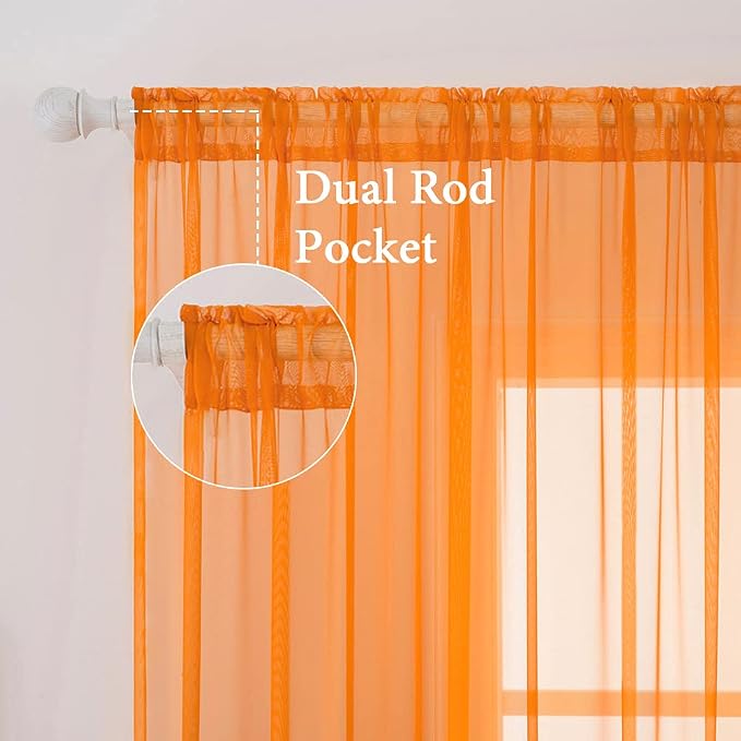 MIULEE 2 Panels Solid Fall Color Sheer Window Curtains Elegant Window Voile - Image 2