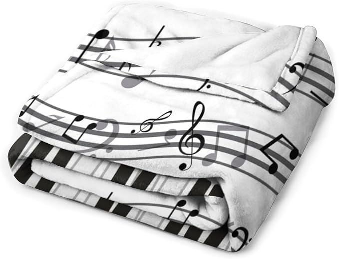 Music Blanket Black White Piano Keys Music Note Modern Abstract Art Print Soft - Image 2
