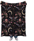 Moon Moth Throw Blanket 60"x80" Soft Cozy Lightweight Flannel, Mystical Night by Reateforin